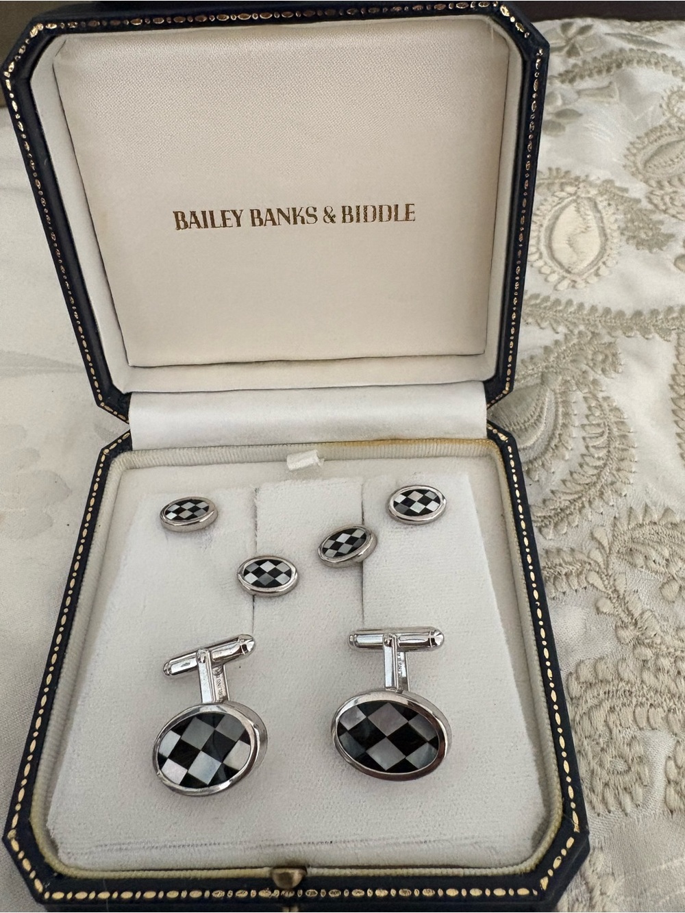 Bailey Banks & Biddle Black Checkered Cufflinks and Stud Set